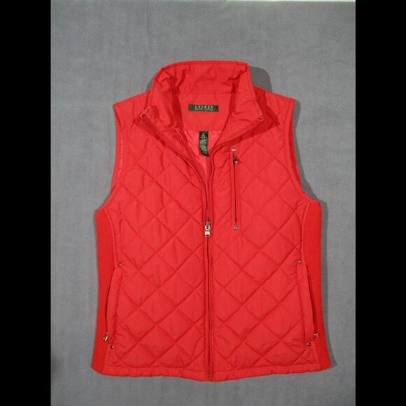 Lauren Ralph Lauren M Coral Quilted Zip Front Equestrian Riding Vest Gilet - Picture 1 of 8